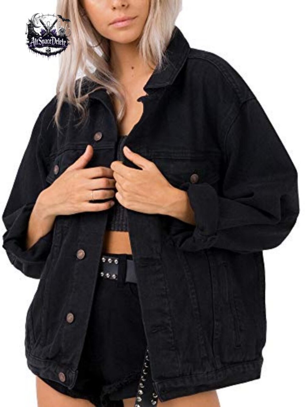 Oversized Denim Jacket 100% Cotton Button Up Relaxed Fit Women's